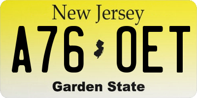 NJ license plate A76OET