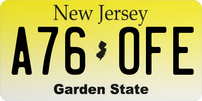 NJ license plate A76OFE