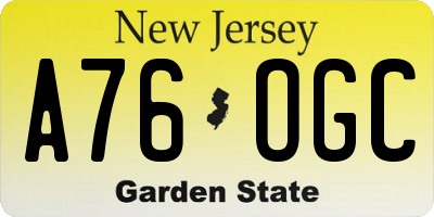 NJ license plate A76OGC