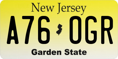 NJ license plate A76OGR