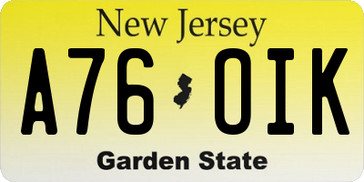 NJ license plate A76OIK