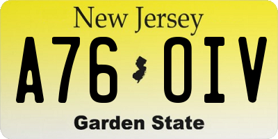 NJ license plate A76OIV