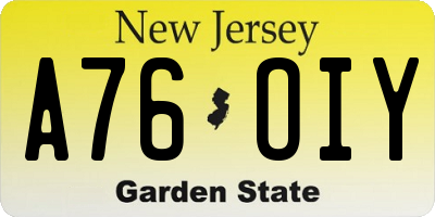 NJ license plate A76OIY