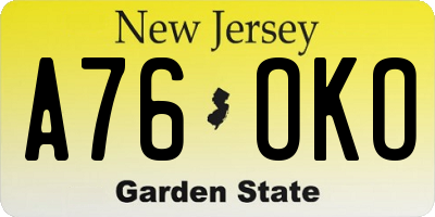 NJ license plate A76OKO