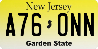 NJ license plate A76ONN