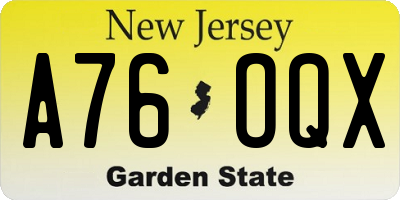 NJ license plate A76OQX