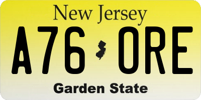 NJ license plate A76ORE