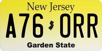 NJ license plate A76ORR