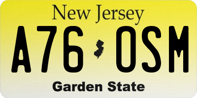 NJ license plate A76OSM