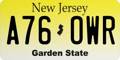 NJ license plate A76OWR