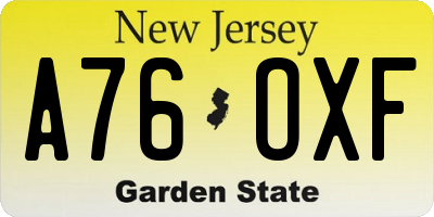 NJ license plate A76OXF