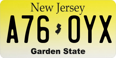 NJ license plate A76OYX