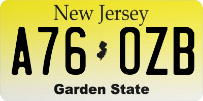 NJ license plate A76OZB