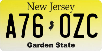 NJ license plate A76OZC