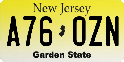 NJ license plate A76OZN
