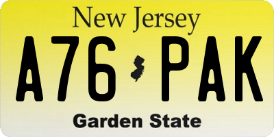 NJ license plate A76PAK