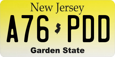 NJ license plate A76PDD