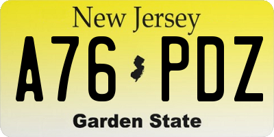 NJ license plate A76PDZ