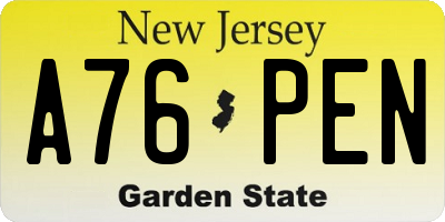 NJ license plate A76PEN