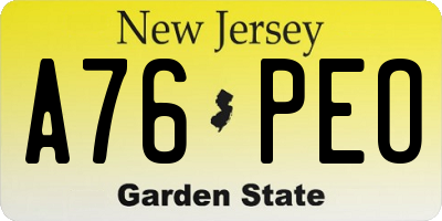 NJ license plate A76PEO