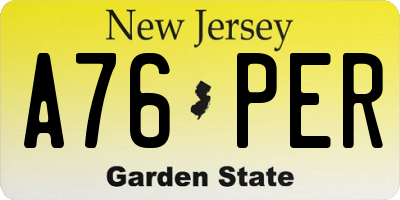 NJ license plate A76PER