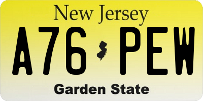 NJ license plate A76PEW