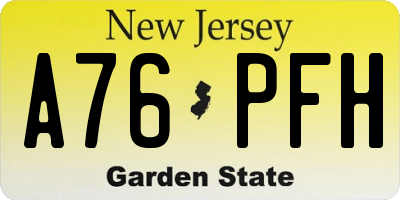 NJ license plate A76PFH
