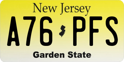 NJ license plate A76PFS