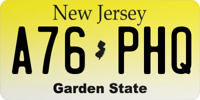 NJ license plate A76PHQ