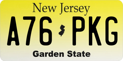 NJ license plate A76PKG