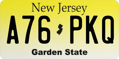 NJ license plate A76PKQ