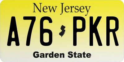 NJ license plate A76PKR
