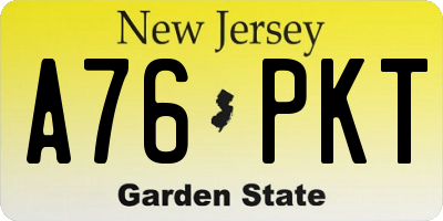 NJ license plate A76PKT