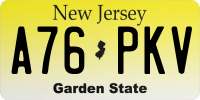 NJ license plate A76PKV