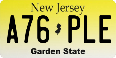 NJ license plate A76PLE