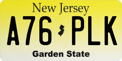 NJ license plate A76PLK