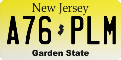 NJ license plate A76PLM