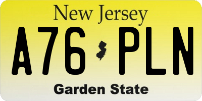 NJ license plate A76PLN