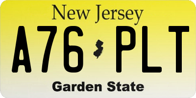 NJ license plate A76PLT