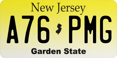 NJ license plate A76PMG