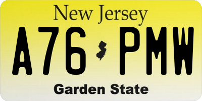 NJ license plate A76PMW
