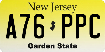 NJ license plate A76PPC
