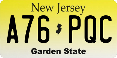 NJ license plate A76PQC