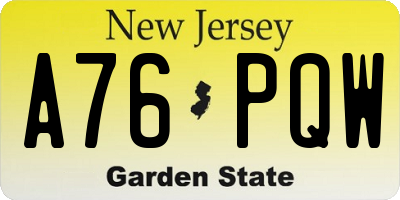 NJ license plate A76PQW