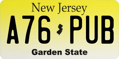 NJ license plate A76PUB