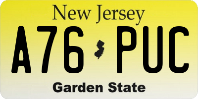 NJ license plate A76PUC
