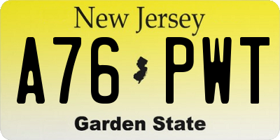 NJ license plate A76PWT