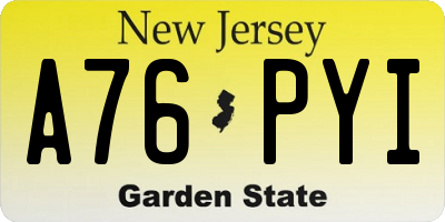NJ license plate A76PYI