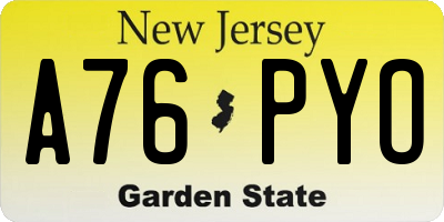 NJ license plate A76PYO