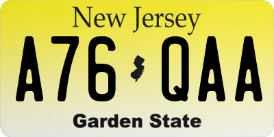 NJ license plate A76QAA